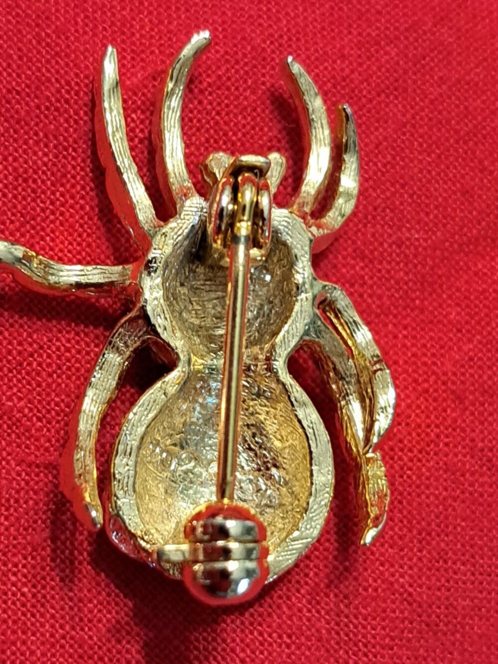 STERLING SILVER SPIDER BROOCH PIN W BLACK STONE & GOLD TONE SPIDER PIN HALLOWEEN - Picture 4 of 6